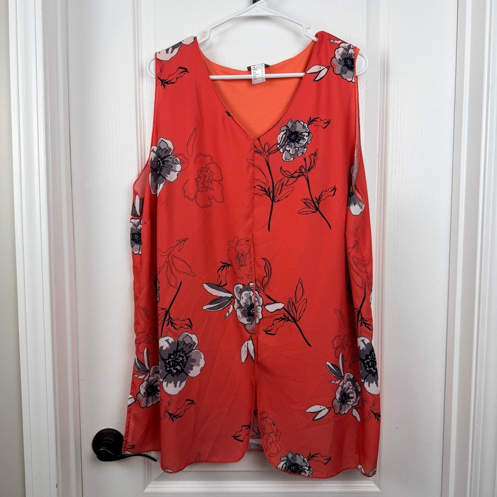 Fair Lady Sleeveless Floral Chiffon Layered Tank Top Orange Plus Size 16